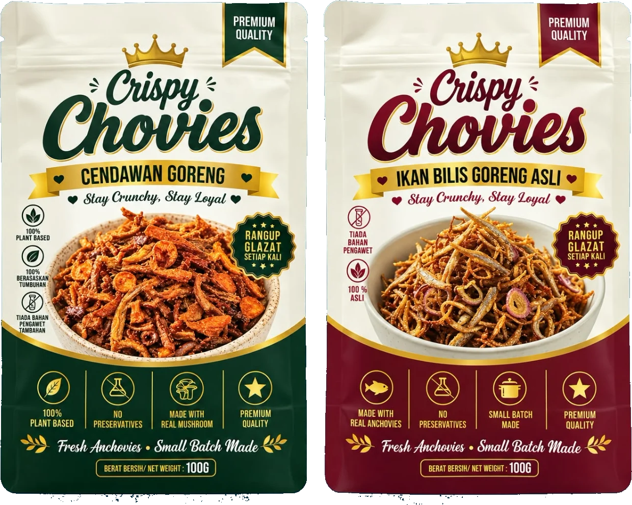 Vanikha Queens Crispy Chovies — vegetarian and non-vegetarian pouches