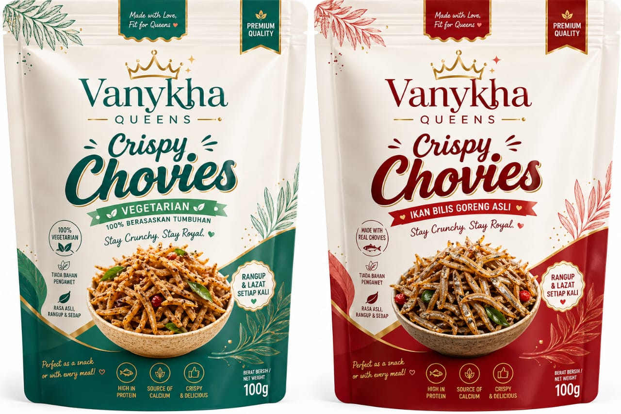 Vanikha Queens Crispy Chovies — vegetarian and non-vegetarian pouches